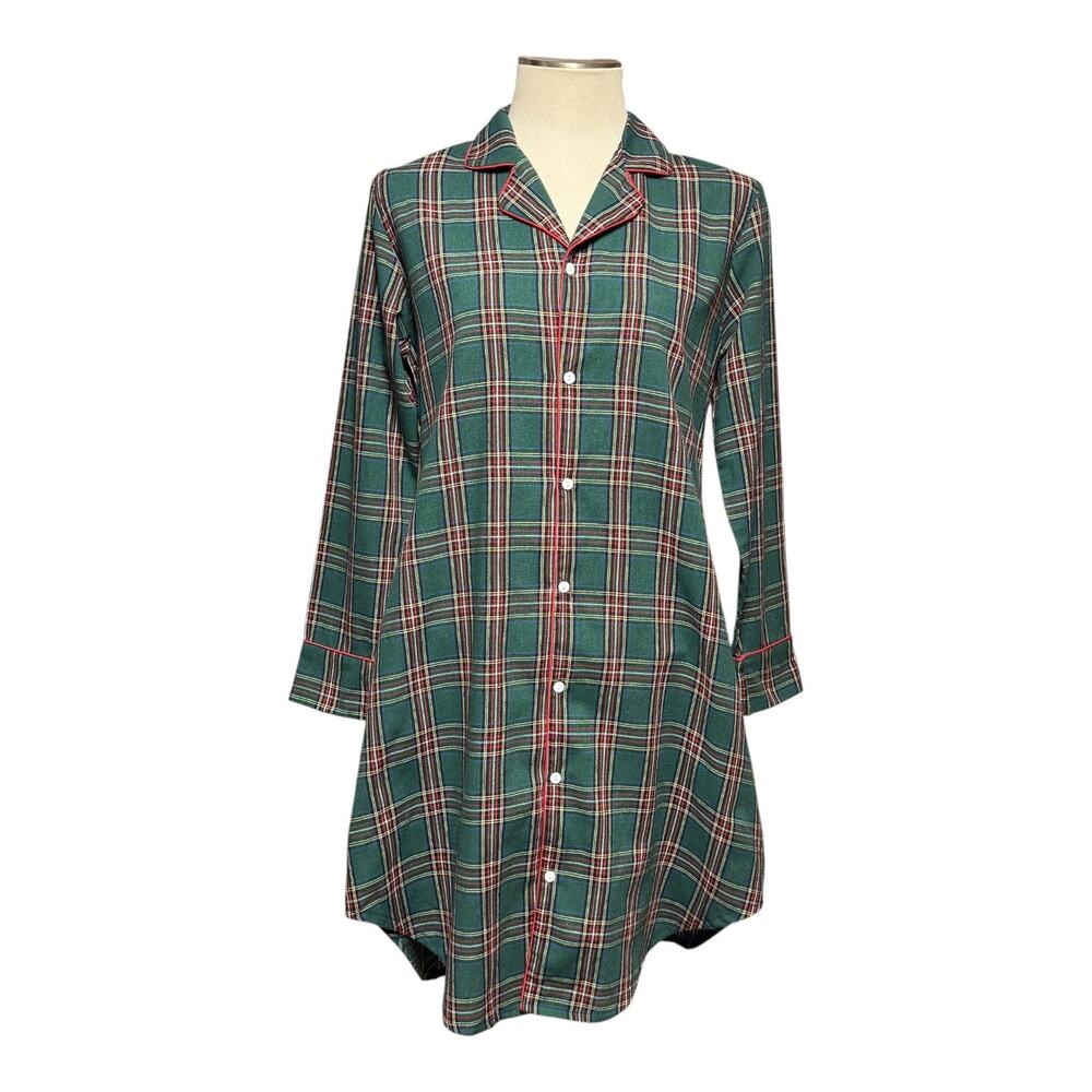 The Bella Bean Cotton Nightshirt Sleep Plaid Green Red Yellow Small